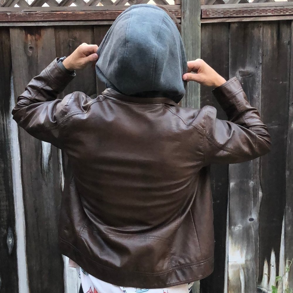 Leather Jacket with Removable Hood